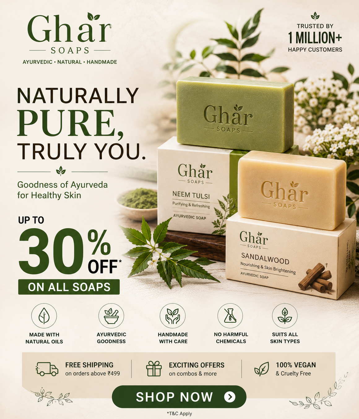Ghar natural herbal soap offer 30 percent off skincare products worldwide