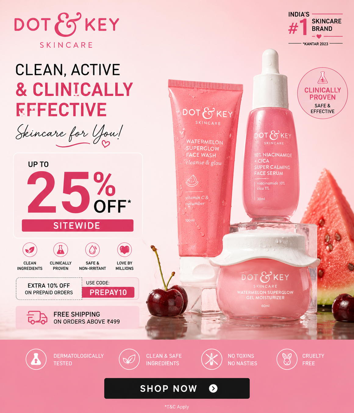 Dot and Key skincare cleanser and serum beauty sale worldwide