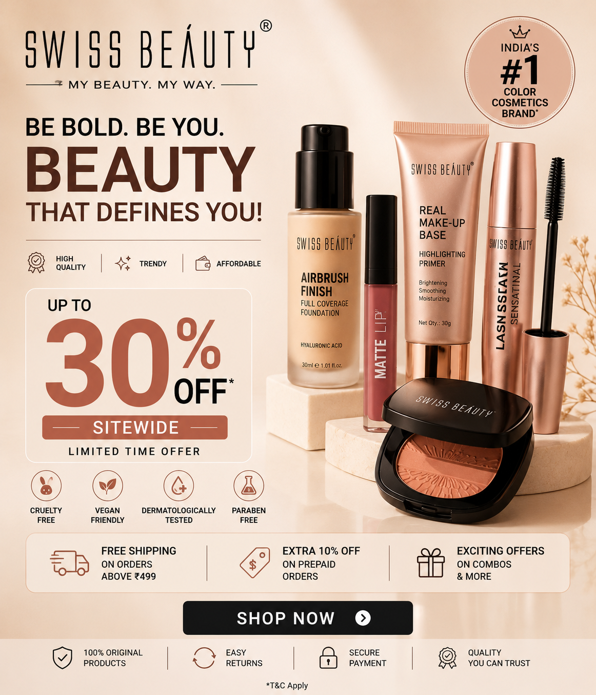 Swiss Beauty makeup products and beauty essentials sale